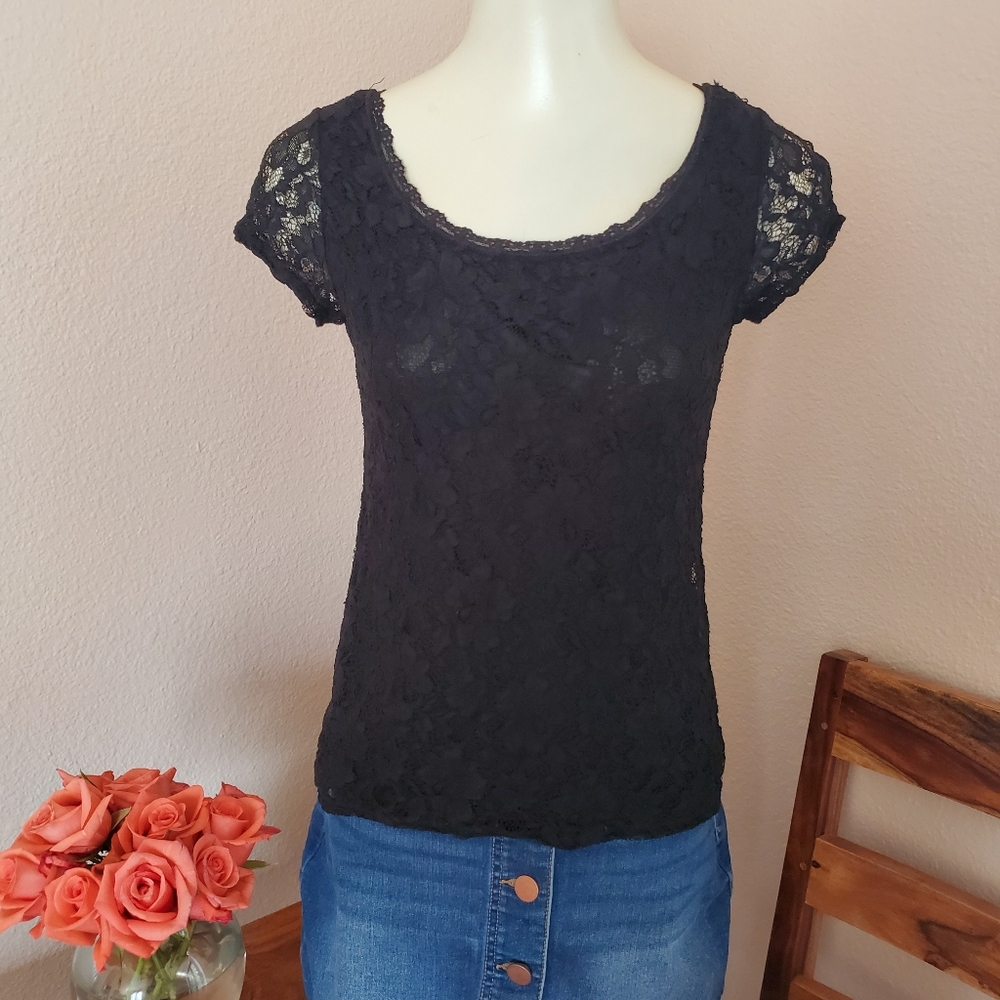 Elle Black Lace Blouse SzS
